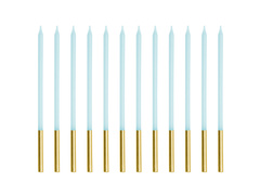 Lumânări de aniversare albastre și aurii - 14 cm - 12 buc.