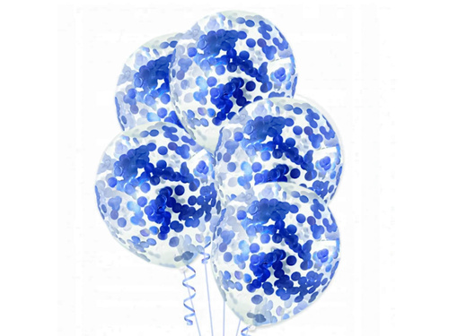 Baloane transparente cu confetti albastru - 30 cm - 5 buc