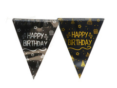 Happy Birthday banner negru - 400 cm - 1 buc.