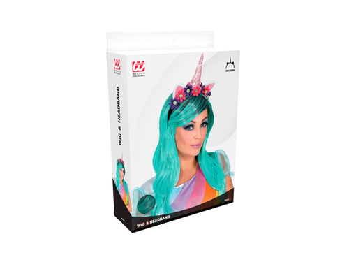 Peruca unicorn turcoaz cu bentiță