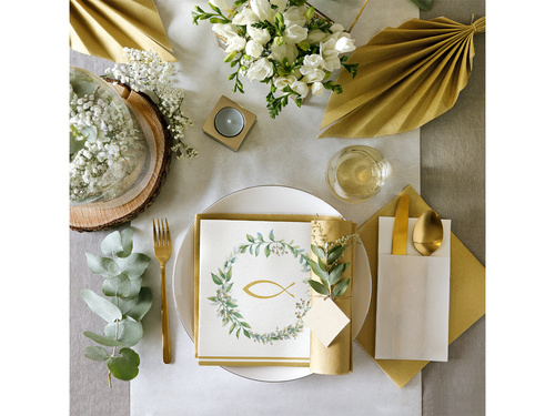 Șervețele pentru Prima Împărtășanie cu model pește și frunze – 40 cm – 50 de bucăți.