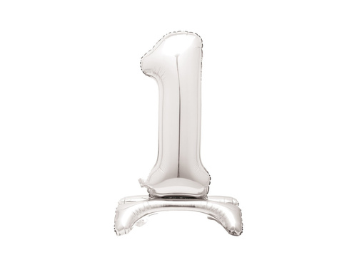 Balon folie în picioare numărul 1 argintiu - 76 cm - 1buc.