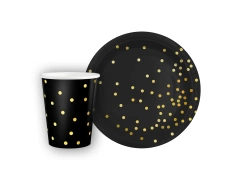 Set de hârtie neagră cu puncte aurii - 12 buc.