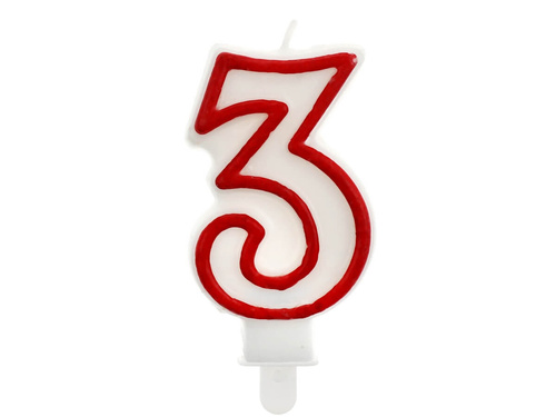Număr lumânare cu margine roșie trei - 3