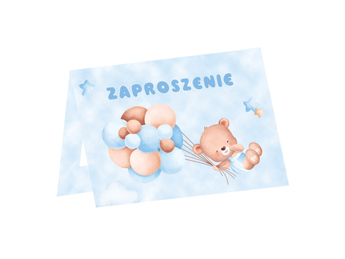 Ursuleți albaștri cu baloane invitații - 6 buc.