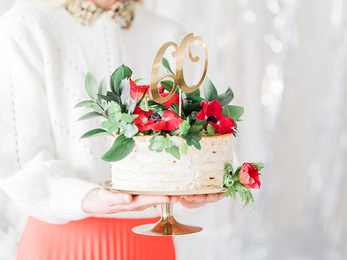 Gold 60th birthday cake topper - 20.5 cm - 1 buc.