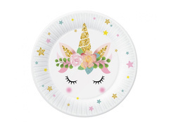 Farfurii aniversare Floral Unicorn - 18 cm - 6 buc.