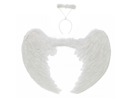 Set de aripi de înger alb 96 x 75 cm și Aureole