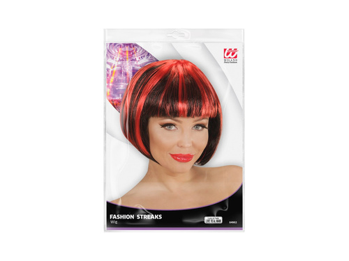 Peruca neagră și roșie cu accente la modă