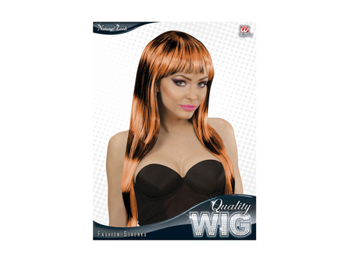 Peruca neagră și portocalie cu accente la modă