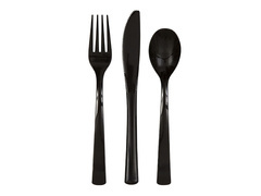 Tacâmuri din plastic negru - 18 bucăți.