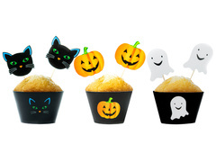 Set de decorațiuni pentru prăjituri pentru o fantomă, o pisică și un dovleac - 12 buc.