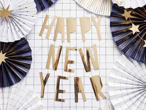 Happy New Year banner auriu - 90 cm - 1 buc.
