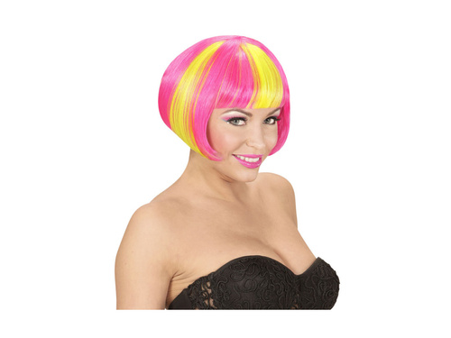 Peruca Valentina galben neon cu reflexii roz