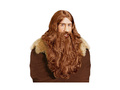 Peruca vikingă maro cu barbă și mustață