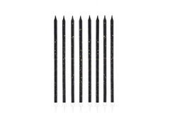 Lumânări lungi de aniversare negre și aurii - 15 cm - 8 buc.