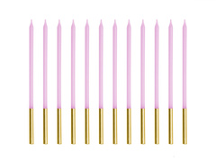 Lumânări aniversare violet și auriu - 14 cm - 12 buc.