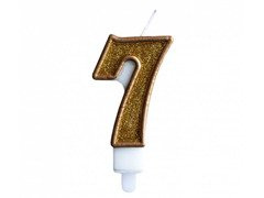 Lumânare numerică cu margine aurie și sclipici auriu - 7 - 1 buc.