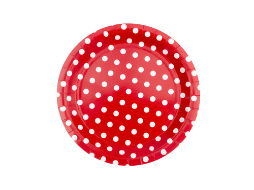 Farfurii de hârtie roșii cu puncte albe - 23 cm - 6 buc.