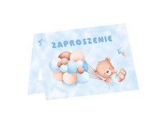 Ursuleți albaștri cu baloane invitații - 6 buc.