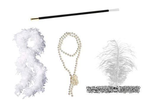 Set retro argint cu boa alb