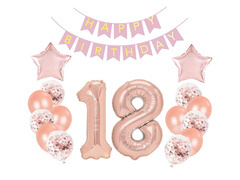 Set baloane pentru a 18-a aniversare aur roz - 17 buc.