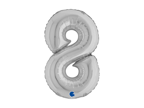 Balon cu numărul 8 din folie argintie - 14" - 1 buc.