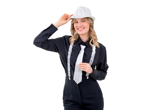 Cravată cu paiete - argintiu - 36 cm - 1 buc.