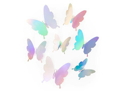 Abțibilduri cu fluturi holografici argintii - 12 buc.