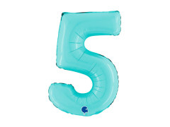 Balon din folie numărul 5 albastru pastel - 14" - 1 buc.