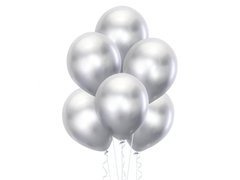 Baloane din latex argintiu cromat - 30 cm - 5 buc.