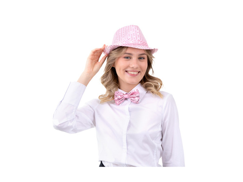 Papion roz cu paiete - 7 x 12 cm - 1 buc.