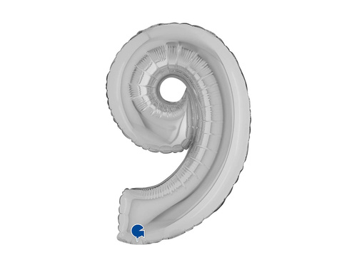Balon cu numărul 9 din folie argintie - 14" - 1 buc.