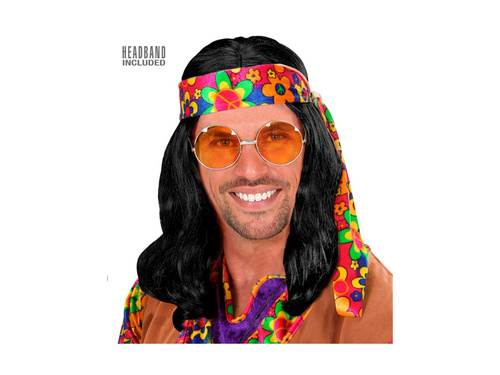 Peruca neagră Hippie Dude cu bentiță