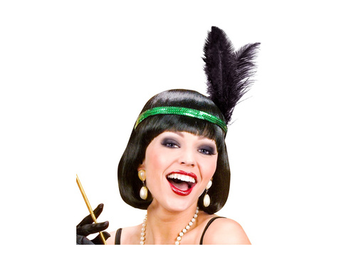 Bentiță din paiete verzi cu două pene