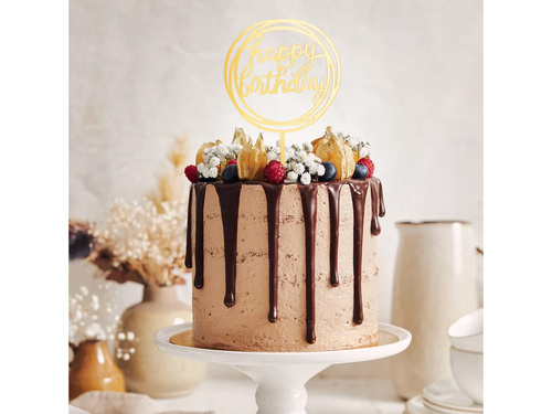 Topper de tort Happy Birthday auriu - 1 buc.