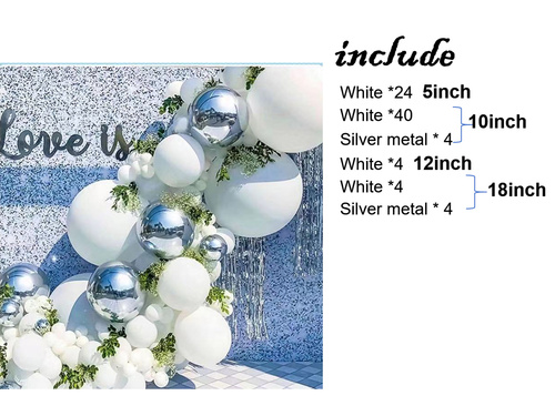 Set de baloane pentru ghirlandă în culori alb și argintiu – 80 de bucăți.