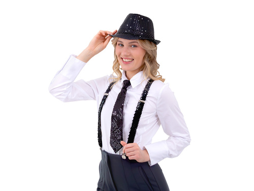 Cravată cu paiete - negru - 36 cm - 1 buc.