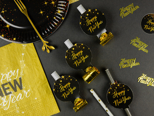 Fluierături de trompetă Sparkling Happy New Year roll-out - 6 buc