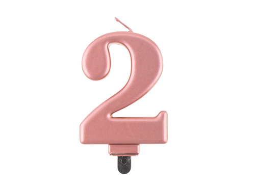 Lumânare cu număr metalic auriu roz - 2 - doi