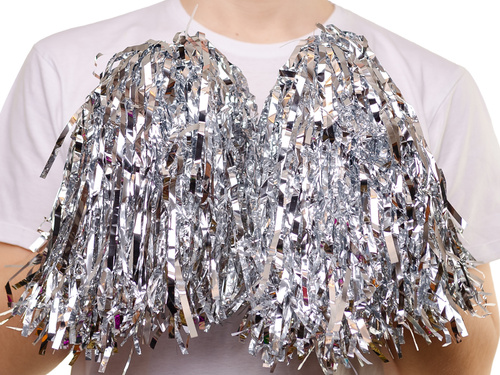 Pompoane metalice argintii pentru majorete - 2 buc.