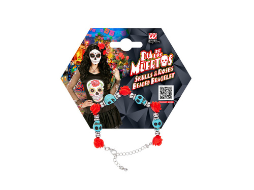 Brățară turcoaz cu cranii și trandafiri roșii