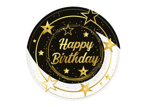 Farfurii Happy Birthday negru - 23 cm - 6 buc.