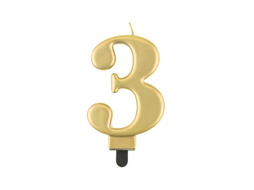 Lumânare cu număr auriu metalic - 3 - trei