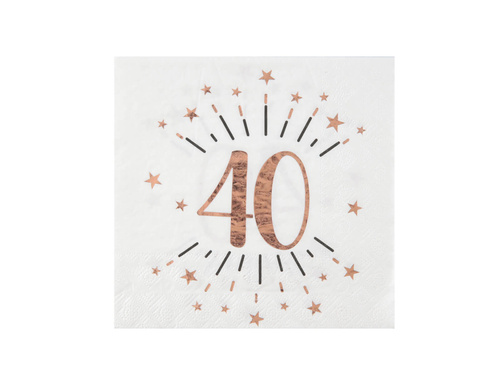 Șervețele strălucitoare roz auriu pentru a 40-a aniversare - 33 cm - 10 buc.