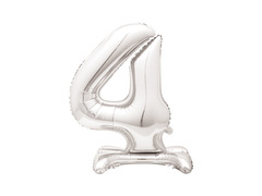 Balon vertical din folie numărul 4 argintiu - 76 cm - 1buc.