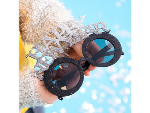 Ochelari Happy New Year negru și argintiu - 1 buc.