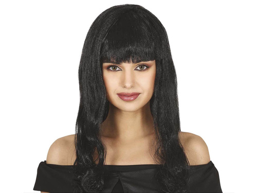 Peruca cu păr negru și franjuri - 1 buc.