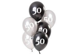 Set de baloane negru lucios pentru a 50-a aniversare - 23 cm - 6 buc.