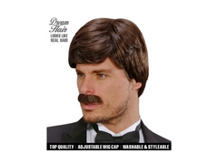 Peruca maro Playboy Dream Hair cu mustață